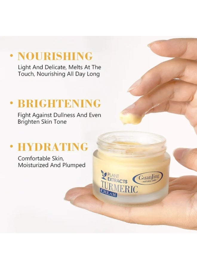 GUANJING Turmeric Anti-Aging Cream for Face 50ml, Whitening Brightening Anti-Wrinkle & Anti-Acne Turmeric Facial Cream with Jojoba Oil & Hyaluronic Acid - Image 4